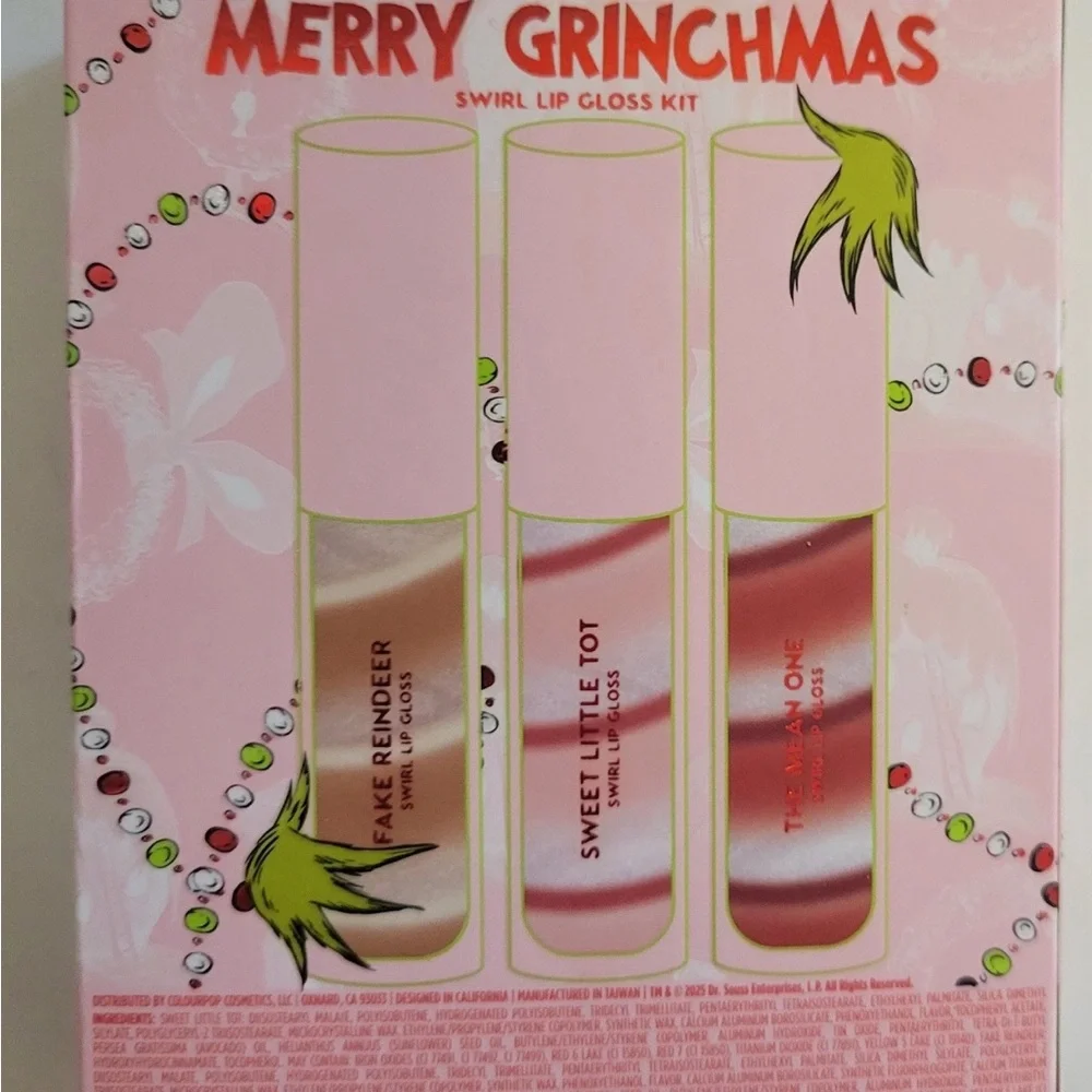 ColourPop X The Grinch 3pk Merry Grinchmas Swirl Lip Gloss Gift Set Holiday NEW